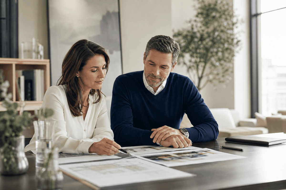 Berater besprechen Objektsuche in modernem Büro